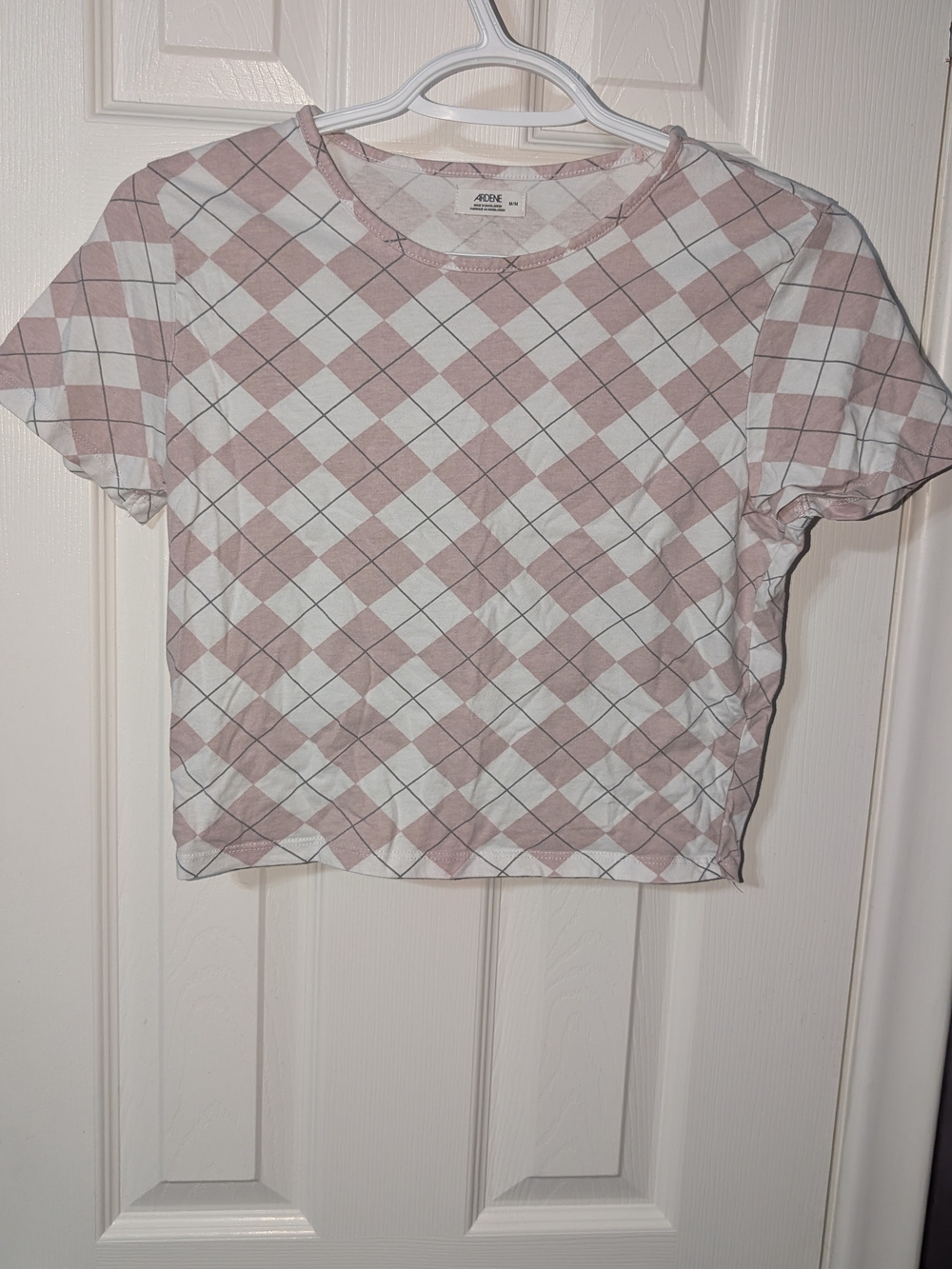 Ardene Pink & White Argyle Crop Top